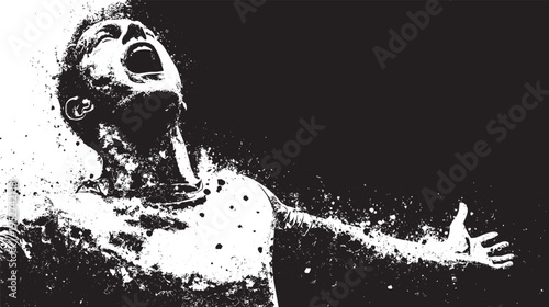 The abstract silhouette of a player letting out a victory cry. An emotional and artistic black vector design.