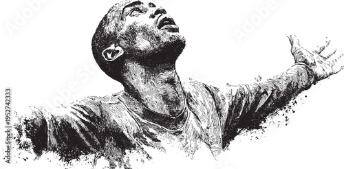 The abstract silhouette of a player letting out a victory cry. An emotional and artistic black vector design.
