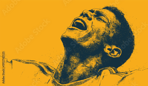 The abstract silhouette of a player letting out a victory cry. An emotional and artistic black vector design.