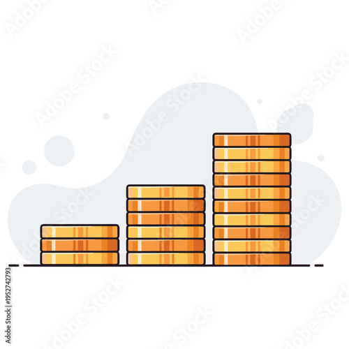 Stacks of coins increasing in size on neutral background. non editable strokes