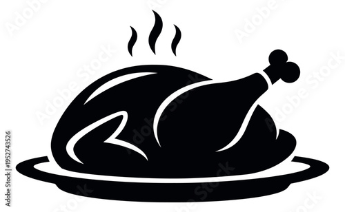 Graphic illustration of roasted chicken depicting hot steam rising for restaurant menus and holiday dinners