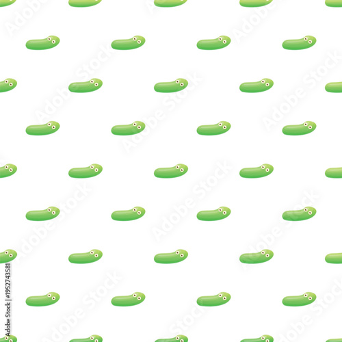 Green cucumbers with eyes forming a repeating seamless pattern on a clean white background