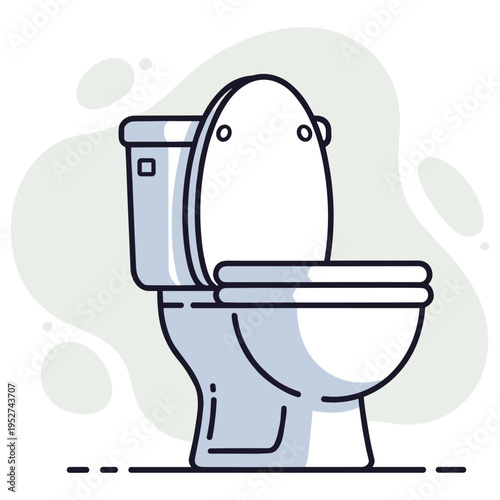 Standard toilet bowl with open seat mounted in bathroom scene. non editable strokes