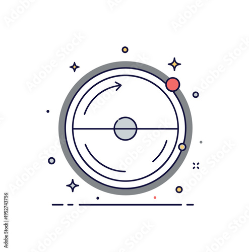 Galaxy rotation curve anomaly concept illustrated by a circular graph icon with steady outer rotation line and subtle dark halo around, symbolizing evidence of
