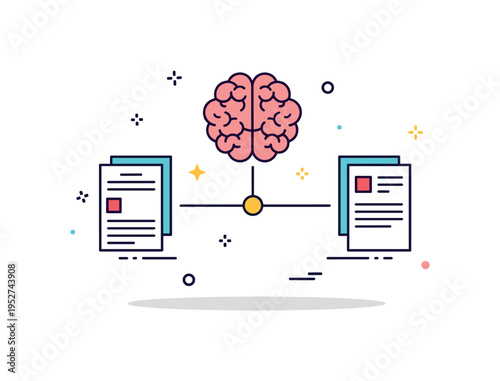 Memory retention technique shown as a brain icon connected by simple lines to flashcards, expressing spaced repetition and recall practice. The balanced icon