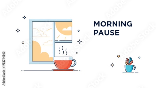 Morning pause ritual featuring a simple cup of tea beside a softly glowing window with minimal sun rays, symbolizing reflection and peaceful preparation for