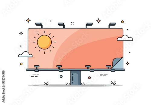 Sun bleached billboard idea showing a large rectangular panel with partially washed out graphics and subtle peeling edges, expressing exposure and gradual