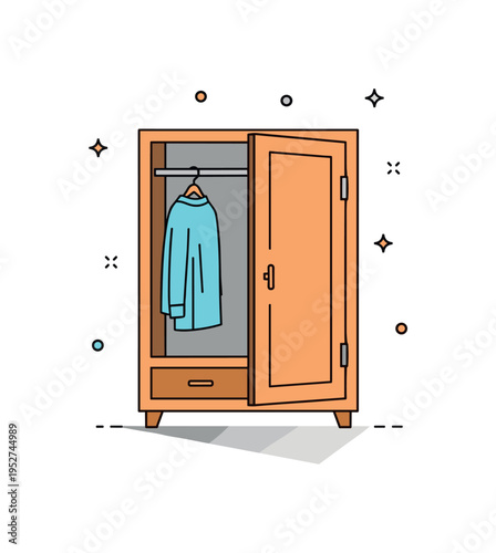 Classic hinged wardrobe door slightly opened with soft shadow cast on the floor and minimal hardware detail, illustrating traditional furniture craftsmanship