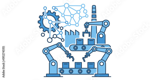 Robotic Arms Conveyor Belt Factory Automation Industry Technology Network Cogwheel