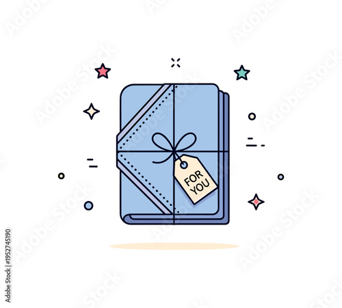 Gift handkerchief presentation folded cloth tied with a thin ribbon and a small tag reading For You. A compact illustration capturing thoughtful gifting and