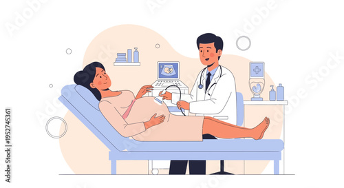 Doctor performing ultrasound on pregnant woman, medical checkup, healthcare concept