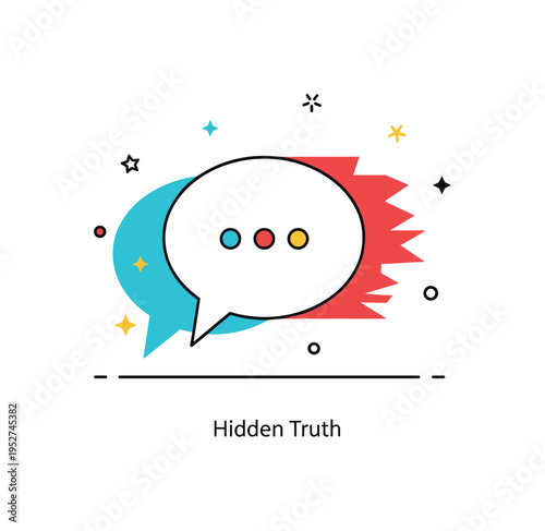 Lie deception concept illustrated by a simple speech bubble casting a contrasting shadow shaped like a jagged line behind it. The composition conveys hidden