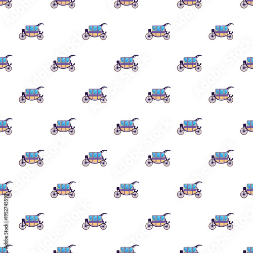Historical horse drawn royal coaches repeating on a white background