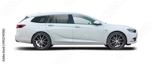 Schilderij op canvas White Station Wagon, Side View of Modern Executive Estate Car Isolated on White