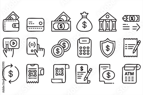 Cash Credit Card and ATM Icons Collection for Finance Applications