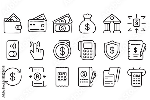Mobile Wallet and Online Banking Icons Collection for Business Systems