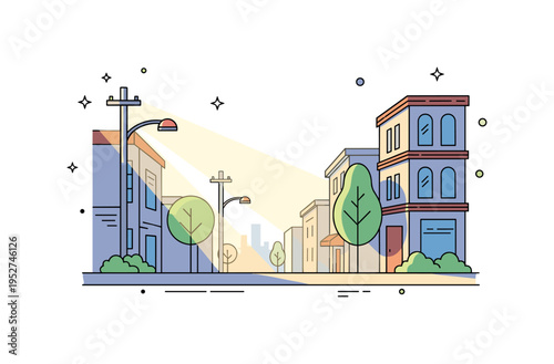 Soft light rays illuminating a peaceful reading nook with an open book and a cup of coffee, emphasizing focus, calm, and relaxation. Minimalist flat vector