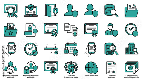 Education and Career Planning Icon Set in Line Style. A collection of career linear icons including graduation, certificate, scholarship, recruitment, timeline, and more. Editable stroke.
