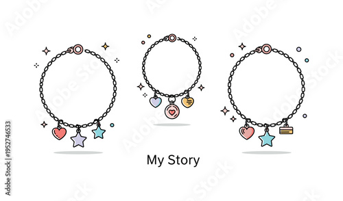 Charm bracelets with a delicate circular chain and hanging miniature heart and star pendants expressing personalization, sentiment, and meaningful keepsakes.