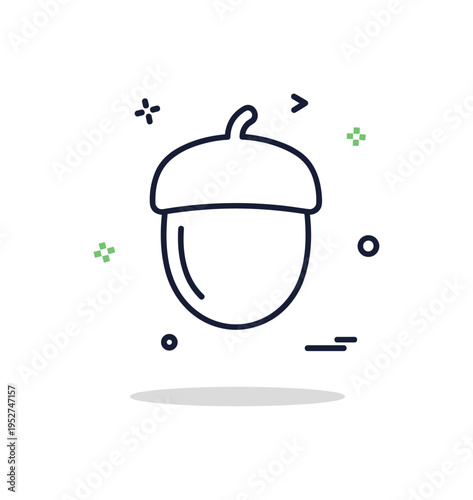 Minimal acorn icon concept featuring a clean rounded acorn silhouette centered with subtle shadow depth, expressing simplicity and organic design. The balanced