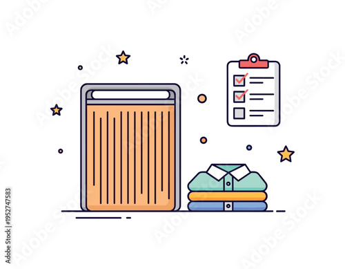 Neat wardrobe system concept featuring a folding board beside a small stack of evenly folded shirts, symbolizing structured storage and space saving solutions.