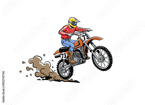 Motocross racing design for t-shirt and apparel. Extreme dirt bike rider artwork. Speed racing poster. Offroad challenge. Motorbike vector print.