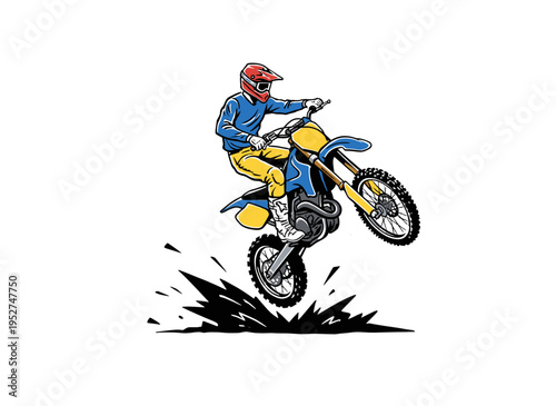 Motocross racing design for t shirt. Extreme dirt bike artwork. Motorbike jump graphic print. Offroad sport poster. Enduro rider artwork.
