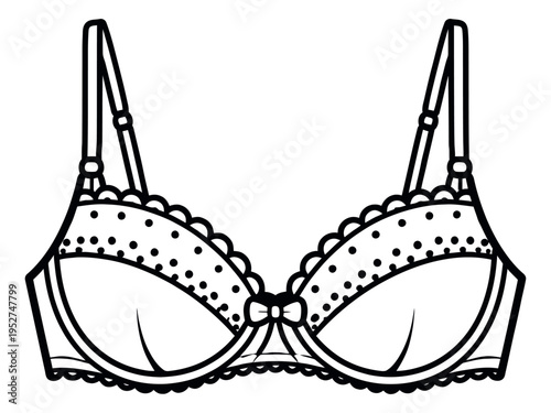 Line art illustration of a bra depicting a detailed feminine design for intimate apparel