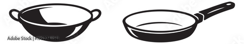Line art cookware set featuring a wok and a frying pan for kitchen use
