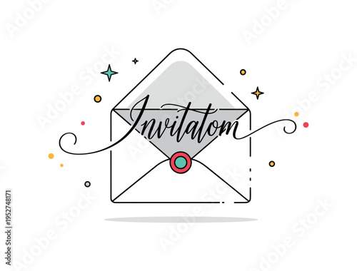 Elegant invitation lettering scene shown through a stylized envelope with a flowing calligraphic name across it, complemented by subtle ornamental accents. The