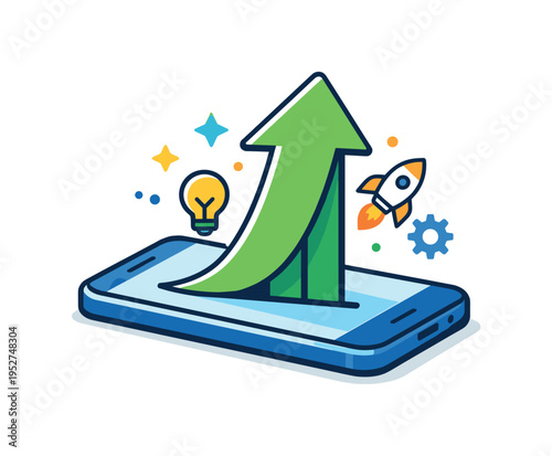 Generation Z future outlook represented by an upward arrow emerging from a smartphone, expressing ambition, innovation and confidence in digital-first careers.