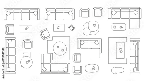 Top view of furniture for interior design planning layout