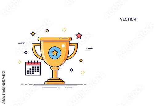 Lifetime achievement trophy concept featuring a golden cup with a small star emblem and subtle calendar accent, expressing long term dedication, perseverance,