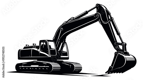 Stylized graphic illustration of an excavator depicting heavy construction equipment for building and earthmoving