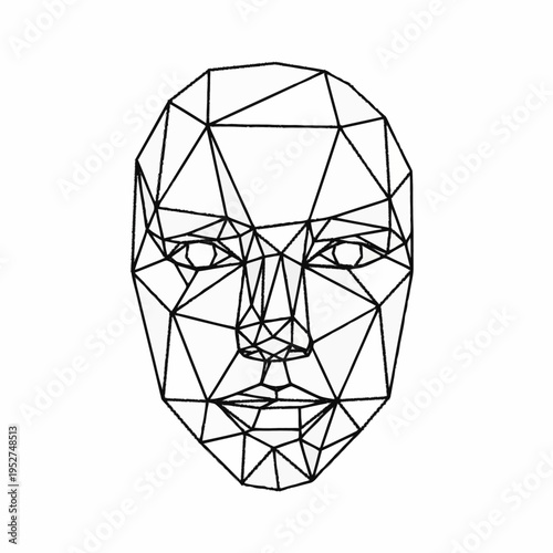 Geometric human face outline representing digital identity and biometric recognition.