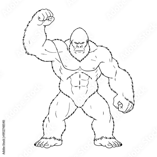 Abominable Yeti Line Art – Yeti Vector Outline Drawing with Classic Monster Features – Yeti Drawing – Vector of Yeti – Yeti Sketch