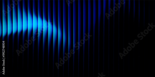 Abstract futuristic soundwave design, glowing blue gradient light waves forming symmetrical vertical spikes, centered composition