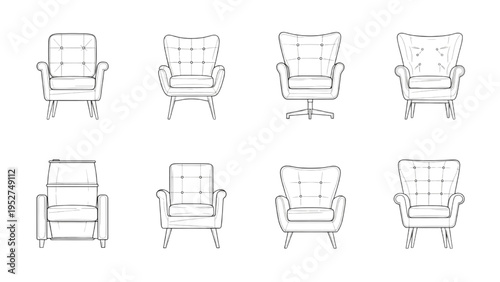 Stylish Armchair Designs Line Art Set for Interior Decor and Comfort