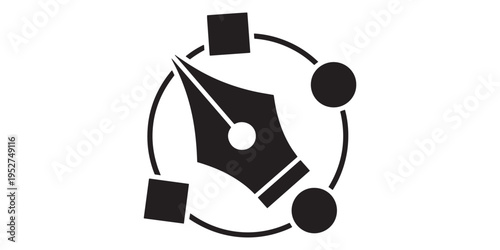 Black fountain pen nib icon with geometric shapes isolated on white background