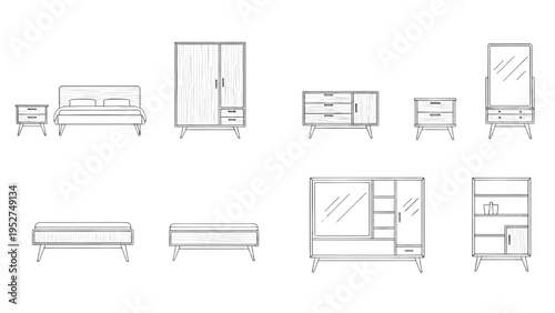 Collection of Modern Furniture Line Art Illustrations