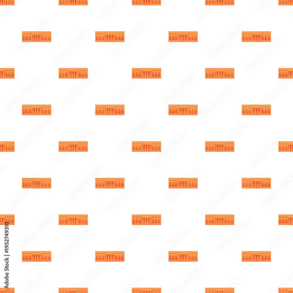 Fototapeta premium Repeating pattern of an orange classical building facade with columns on a white background