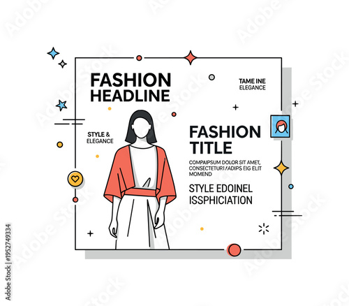 Fashion magazine headline moment built around a cover layout with a chic model outline, large title typography block, and small taglines suggesting style and