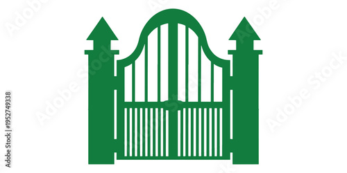Green gate with pointed posts isolated on white background