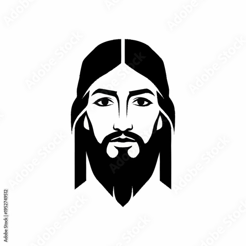 Stylized black and white illustration of Jesus Christs face.