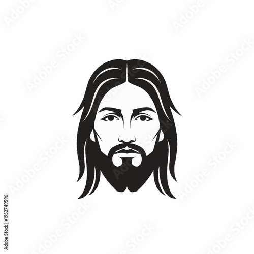 Stylized Portrait of Jesus Christ with Long Hair and Beard.