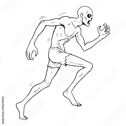 Cursed Zombie Line Art – Zombie Vector Outline Drawing with Dark Undead Symbolism – Zombie Drawing – Vector of Zombie – Zombie Sketch