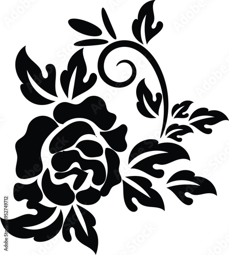 Skull surrounded by abstract floral tattoo design with leaves swirls and vintage elements