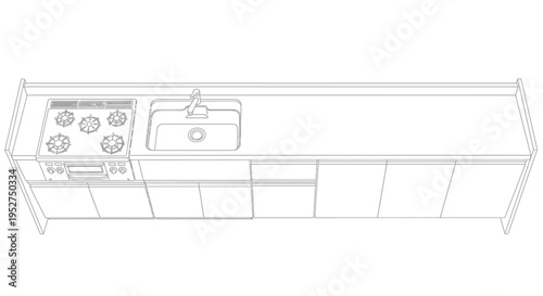 Vector illustration of a kitchen counter with sink and stove