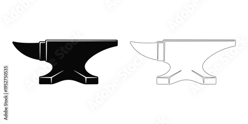 Black and white line drawing of anvil icons in two styles side by side