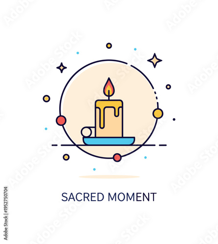 Candle in prayer peaceful meditation moment illustrated by a candle centered within a circular halo shape, symbolizing focus and spiritual presence. A discreet